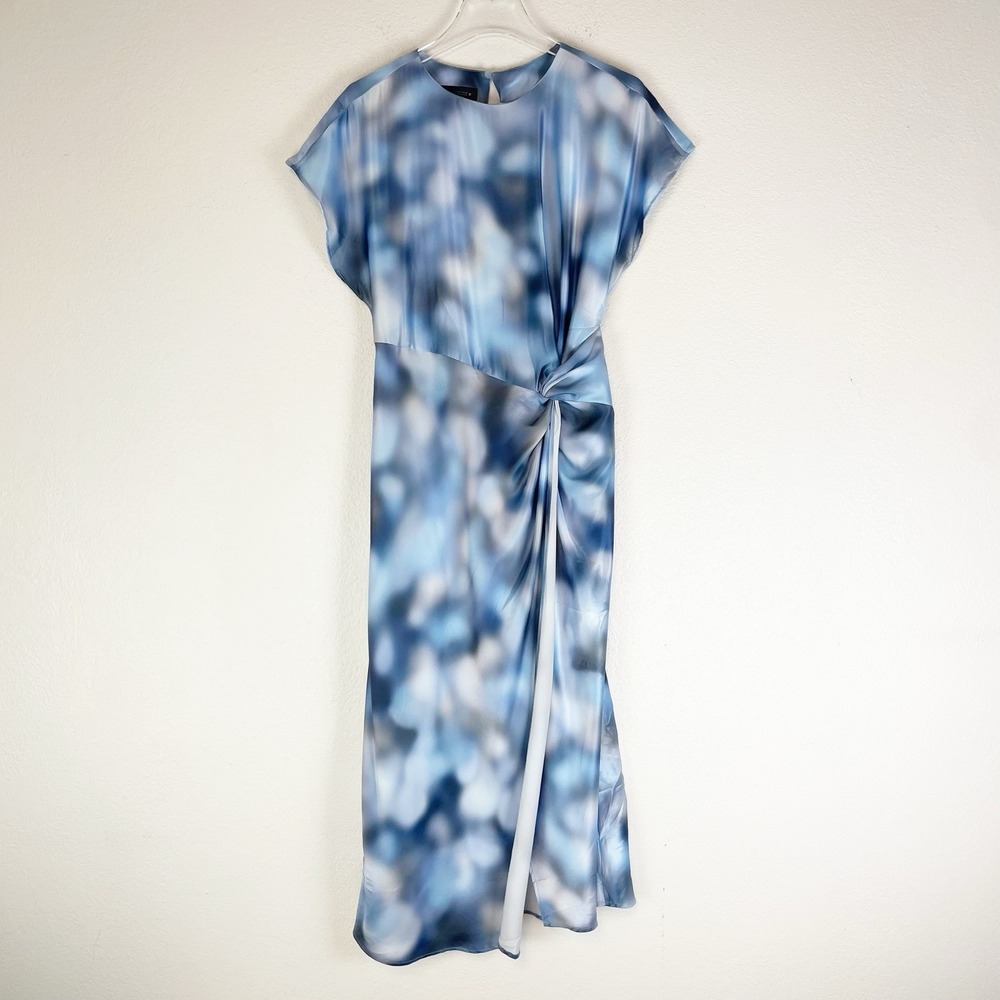 Zara Dress Womens Small Satin Effect Tie Dye Midi Event Guest Resort Blue New S